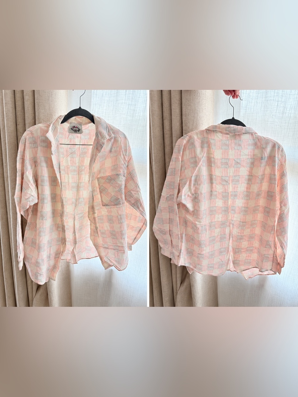 Vintage 90s Helium Made in USA Pastel Pink Geometric Oversized Button Down Shirt